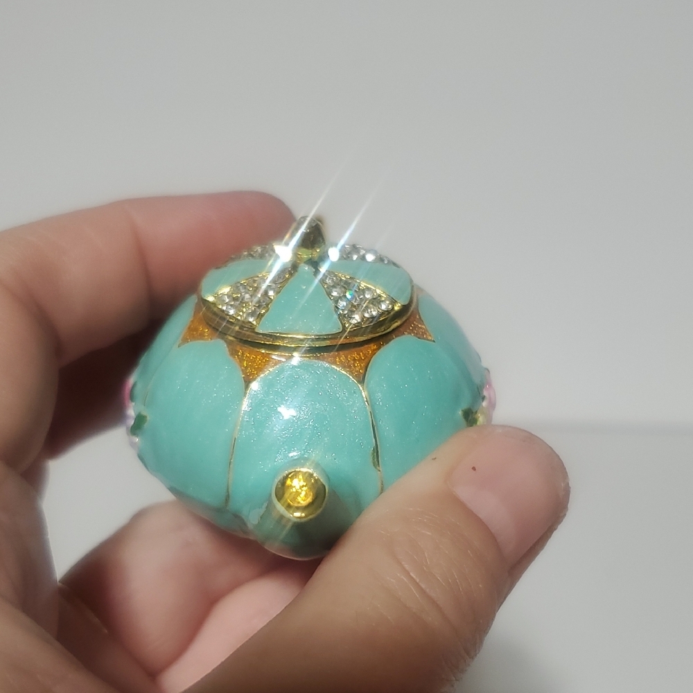 Floral Teal Miniature Teapot Trinket Box - Picture 9 of 12
